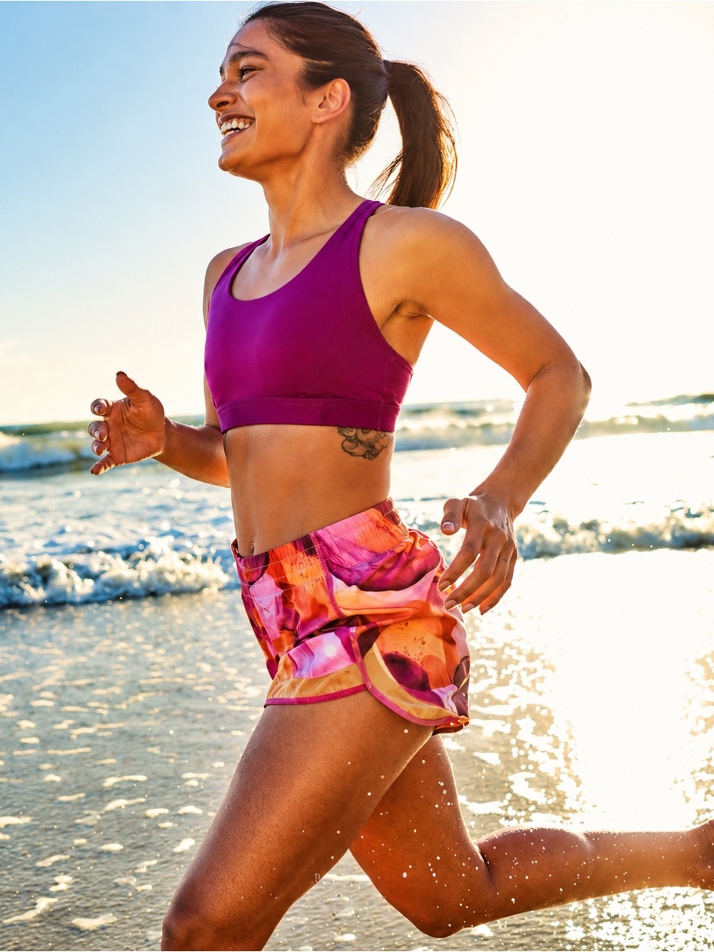 Athleta Printed Mesh Racer Run Shorts 1X 4” Inseam Pink Orange Athletic